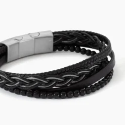 Bracelet Jourdan Tex Cuir Noir Onyx