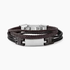 Bracelet Jourdan Thasos Cuir Noir Et Marron