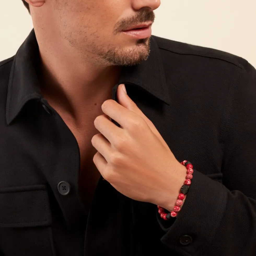 Bracelet Jourdan Yasur Acier Noir Oeil De Tigre Pierre De Lave