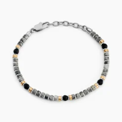 Bracelet Nairobi Acier Bicolore Labradorite Pierre De Lave