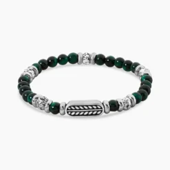 Bracelet Philo Acier Blanc Oeil De Tigre Pierre De Lave