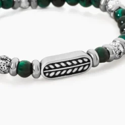 Bracelet Philo Acier Blanc Oeil De Tigre Pierre De Lave