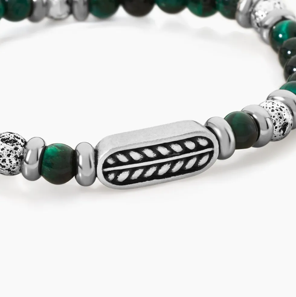Bracelet Philo Acier Blanc Oeil De Tigre Pierre De Lave