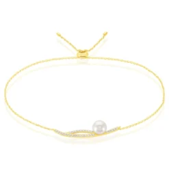 Bracelet Tesnimae Or Jaune Oxyde De Zirconium Et Perle De Culture