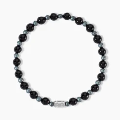 Bracelet Younes Acier Argenté Agate Hématite