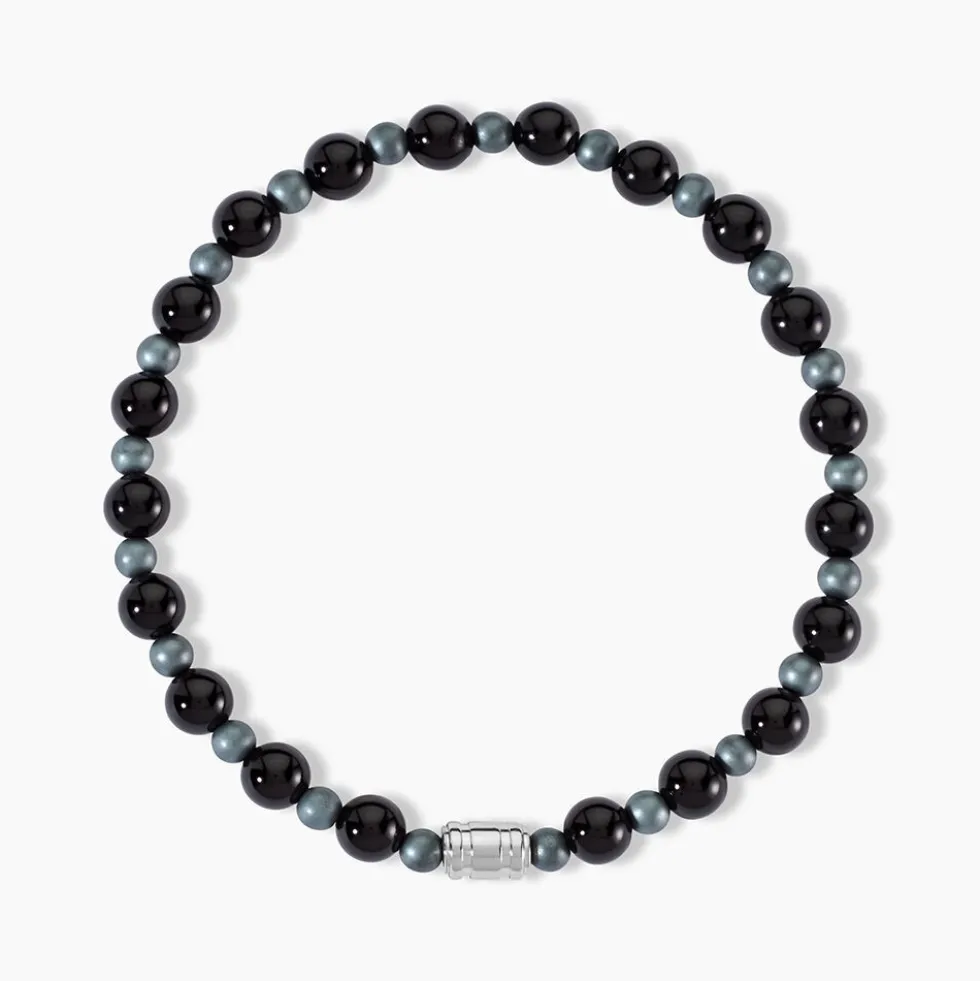 Bracelet Younes Acier Argenté Agate Hématite