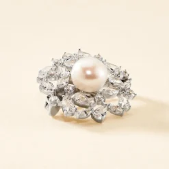 Broche Kaki Argent Blanc Perle De Culture