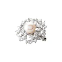 Broche Kaki Argent Blanc Perle De Culture