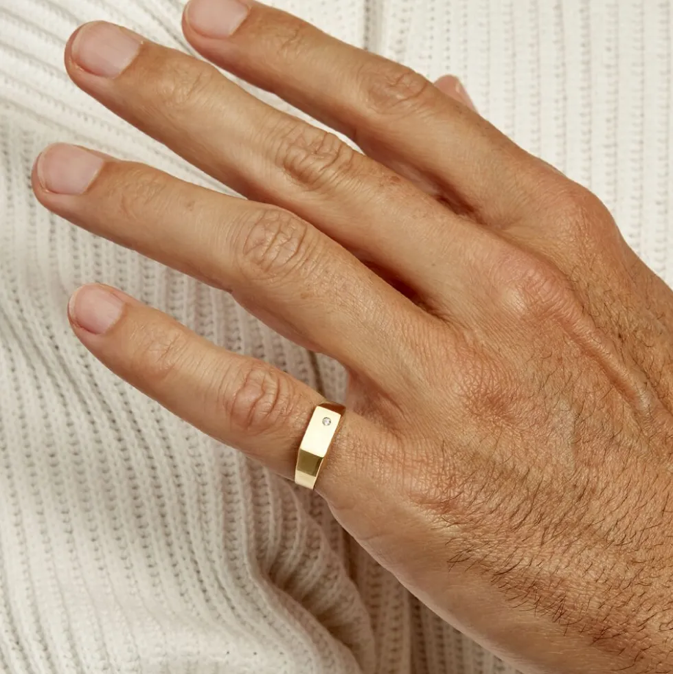 Chevalière Leyton Rectangle Or Jaune Oxyde De Zirconium
