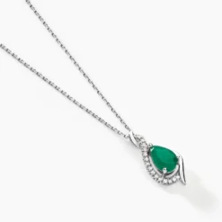 Collier Angelika Or Blanc Emeraude Et Diamant