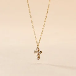 Collier Arene Croix Or Jaune Oxyde De Zirconium