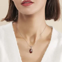 Collier Argent Blanc Aleina Ambre