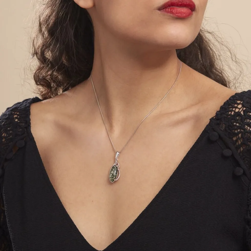 Collier Argent Blanc Elga Ambre