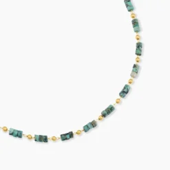 Collier Athena Acier Doré Jaspe Africain