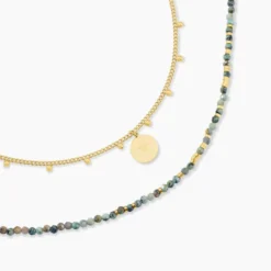 Collier Athena Acier Doré Jaspe Africain