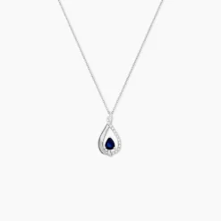 Collier Boucla Or Blanc Saphir Et Diamant