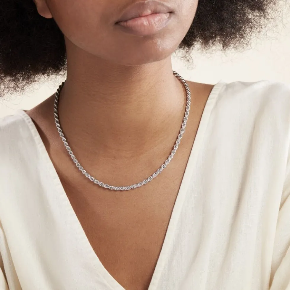 Collier Cacilda Maille Corde Argent Blanc