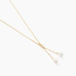 Collier Carrine 2 Fils Or Jaune Perle De Culture