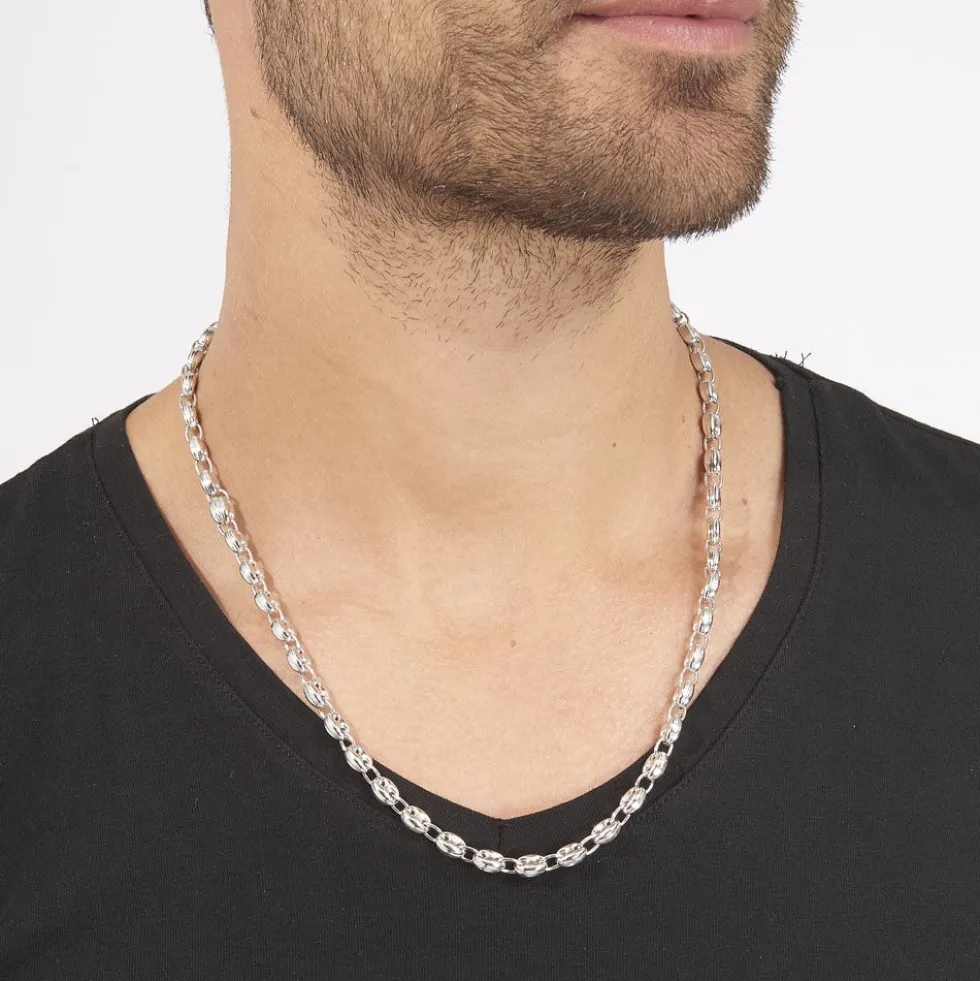 Collier Carrus Maille Grain De Cafe Argent Blanc