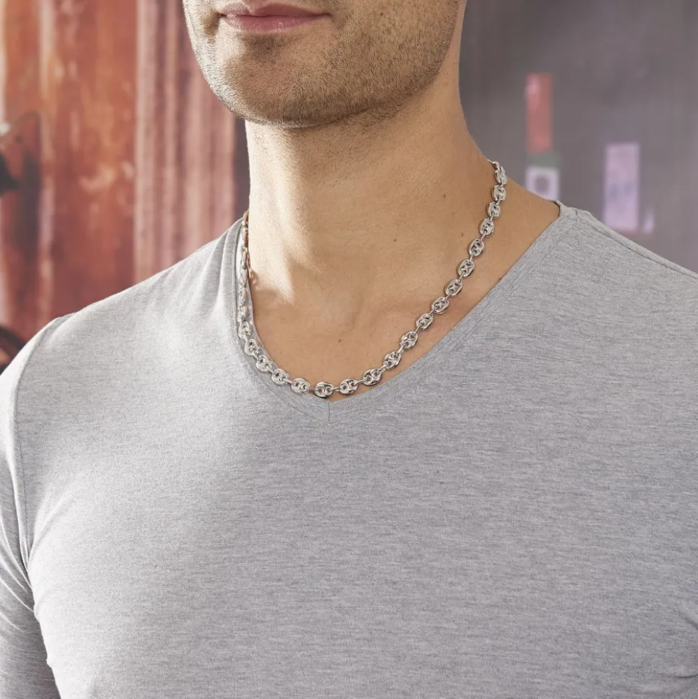 Collier Carrus Maille Grain De Cafe Argent Blanc
