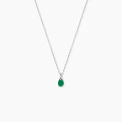 Collier Charmante Or Blanc Emeraude Et Diamant