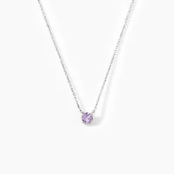Collier Clair Or Blanc Amethyste
