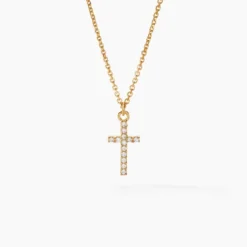 Collier Cobeia Croix Maille Forçat Or Jaune Oxyde De Zirconium