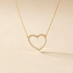 Collier Coeur Droit Or Jaune Oxyde De Zirconium