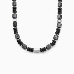 Collier Dark Pearl Acier Bicolore Pierre De Lave Hématite