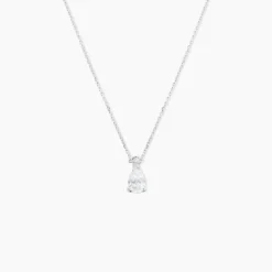 Collier Enis Or Blanc Oxyde De Zirconium Et Olivine