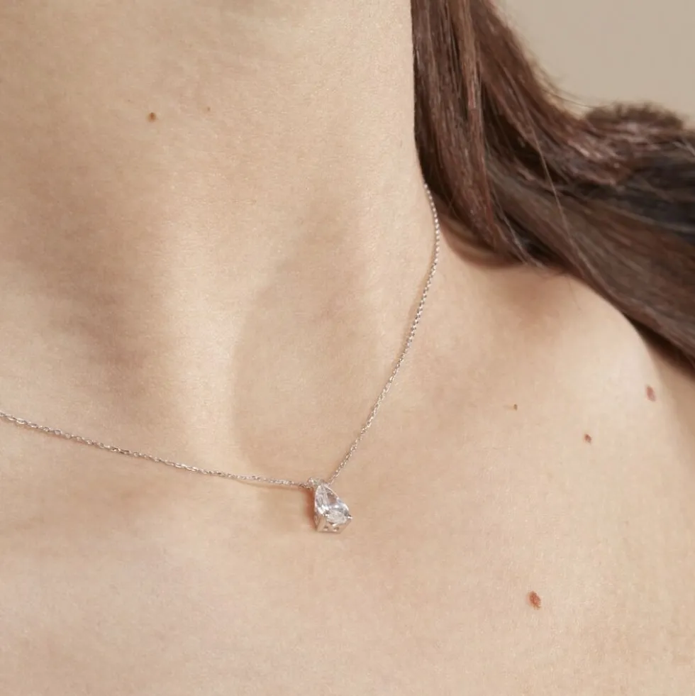 Collier Enis Or Blanc Oxyde De Zirconium Et Olivine