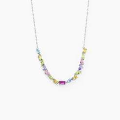 Collier Evasion Argent Blanc Pierre De Synthese Oxyde De Zirconium