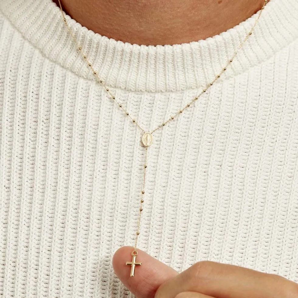 Collier Evelina Croix Maille Boule Or Jaune