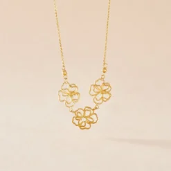 Collier Floraison Dorée Or Jaune Oxyde De Zirconium