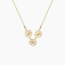 Collier Floraison Dorée Or Jaune Oxyde De Zirconium