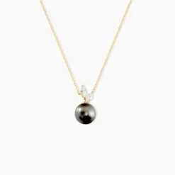 Collier Giuseppe Or Jaune Perle De Tahiti Oxyde Zirconium