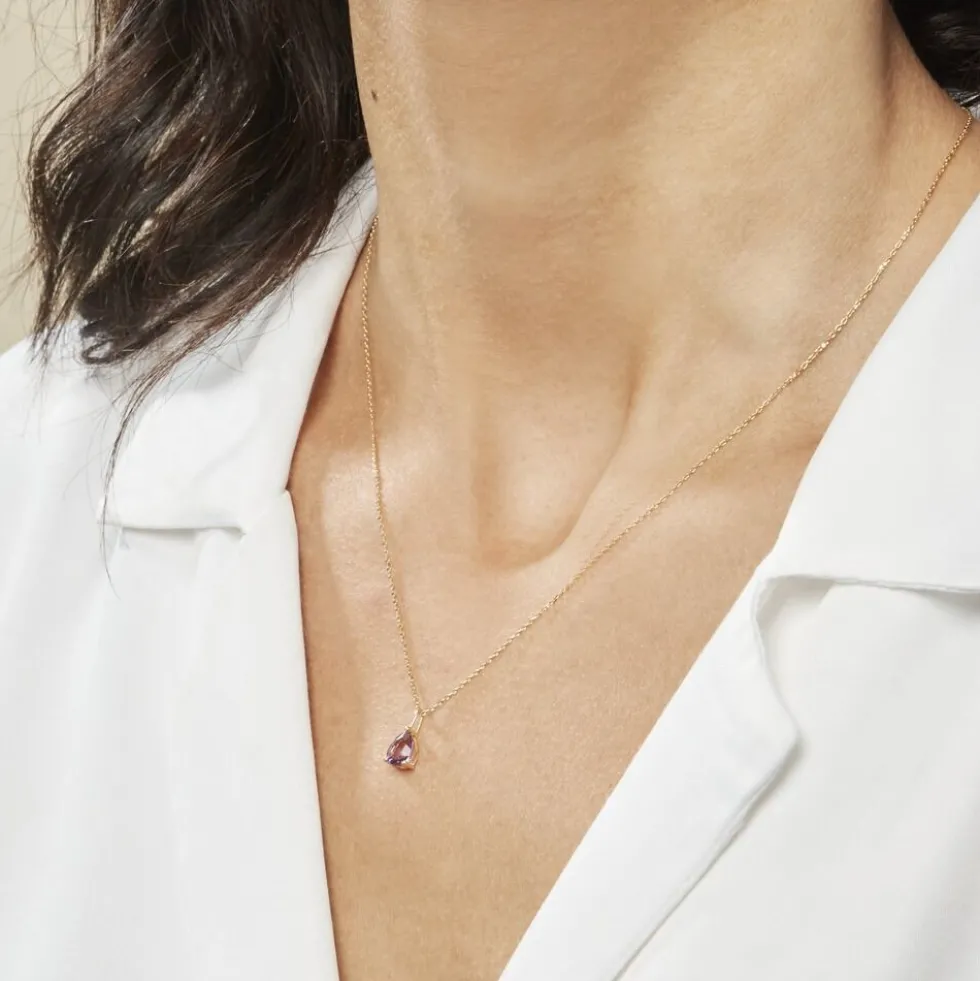 Collier Goutte Or Jaune Amethyste