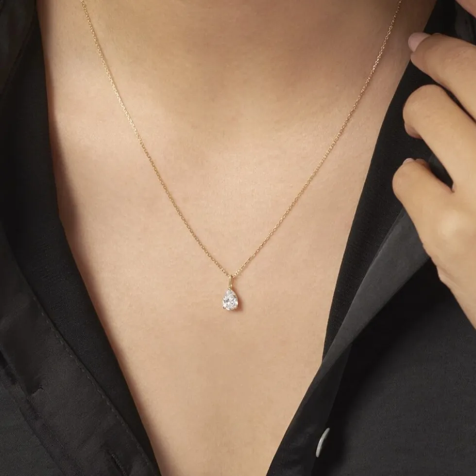 Collier Goutte Or Jaune Oxyde De Zirconium