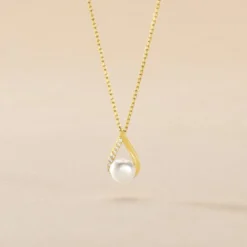 Collier Helin Or Jaune Perle De Culture Et Oxyde De Zirconium