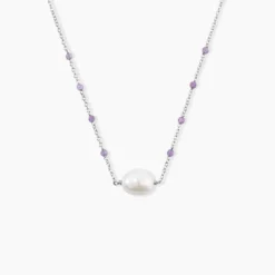 Collier Kerri Argent Blanc Perle De Culture Améthyste