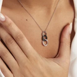 Collier Link Argent Blanc Céramique Et Oxyde De Zirconium