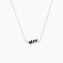 Collier Navette Or Jaune Saphir Diamant