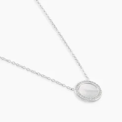 Collier Nawala Argent Blanc Oxyde De Zirconium Et Nacre