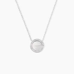 Collier Nawala Argent Blanc Oxyde De Zirconium Et Nacre