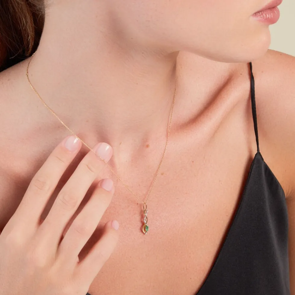 Collier Ondulations Or Jaune Emeraude Diamant