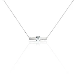 Collier Or Blanc Topaze Et Diamant