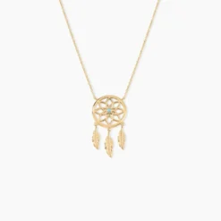 Collier Plaqué Or Jaune Attrape Rêves Turquoise