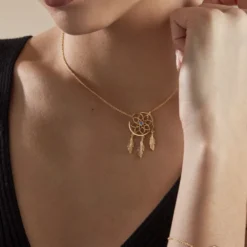 Collier Plaqué Or Jaune Attrape Rêves Turquoise