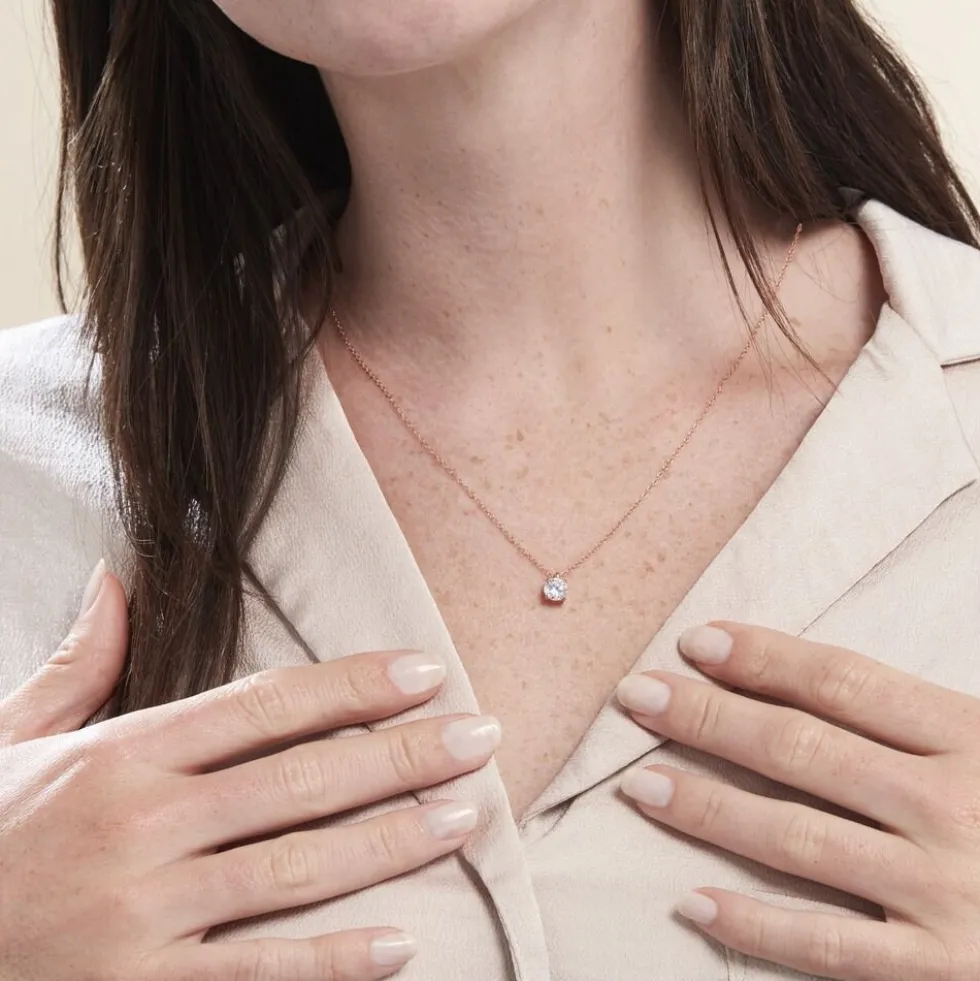 Collier Solitaire Argent Rose Lylwenn Oxyde De Zirconium