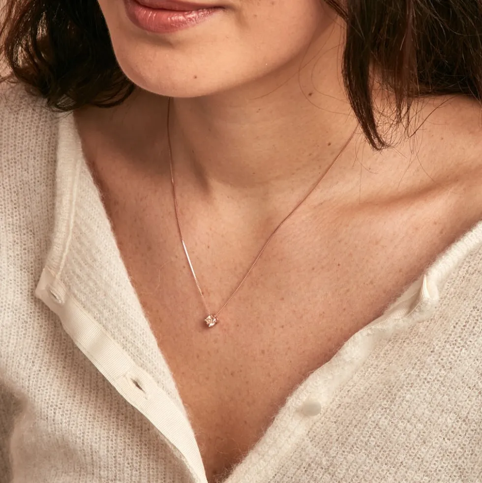 Collier Solitaire Argent Rose Rio Santa Teresa Oxyde De Zirconium